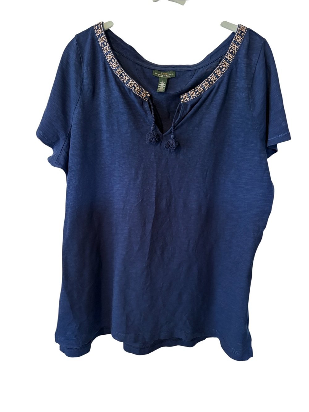 Women’s Lauren Ralph Lauren Navy Short-Sleeve Embroidered Tie-Neck Top